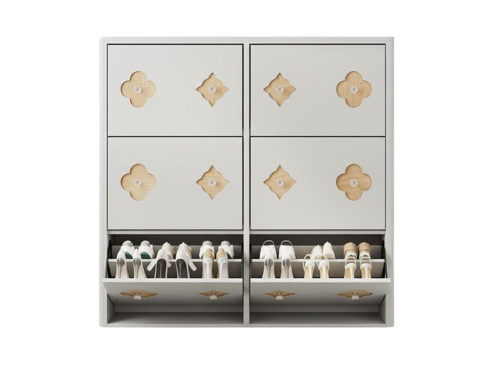 Slim Entryway Wood Shoe Storage Cabinet Flip Drawer Adjustable Shelves White