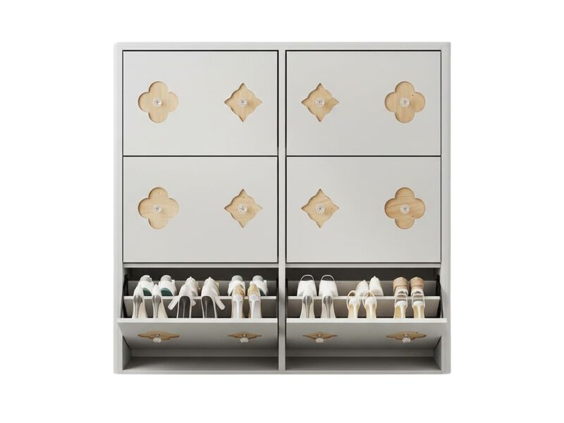 Slim Entryway Wood Shoe Storage Cabinet Flip Drawer Adjustable Shelves White image number 0