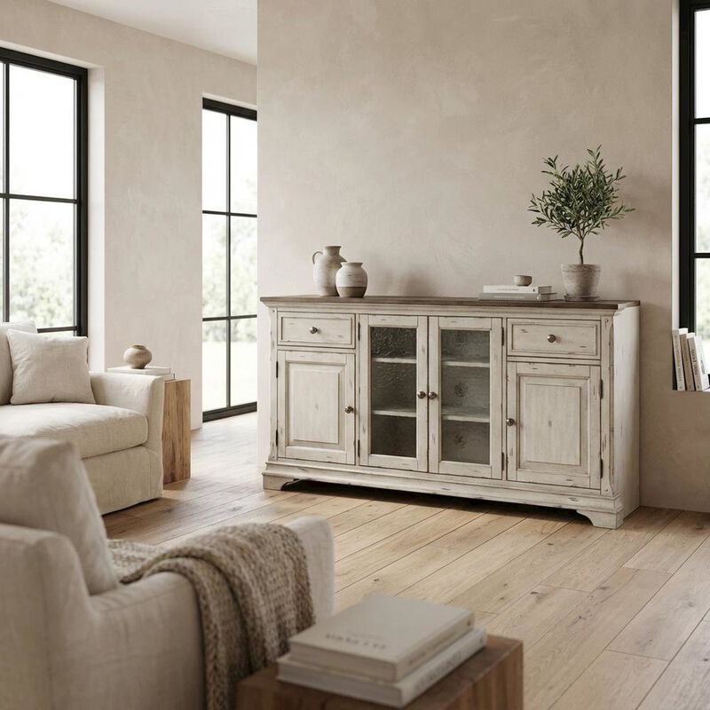 Liberty Furniture Antique White TV Stand, Wirebrushed Tobacco Accents, Traditional Style image number 3