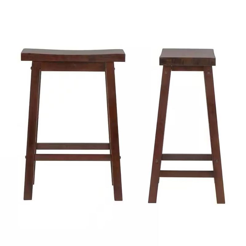 Hivvago Set of 2 Farmhouse Counter Height Saddle Bar Stools in Brown Walnut Wood Finish