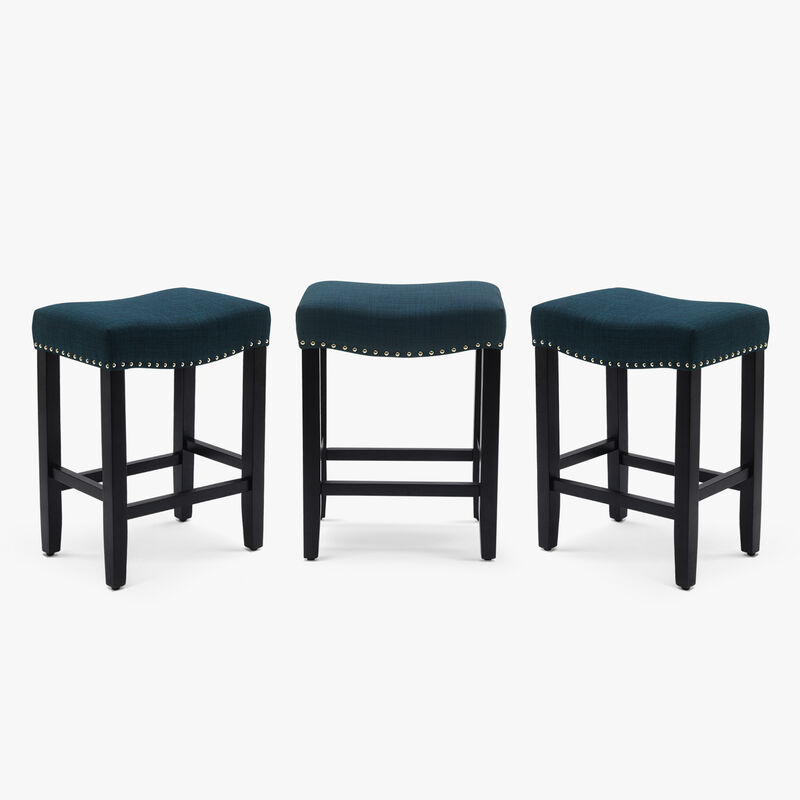WestinTrends 24" Upholstered Saddle Seat Black Counter Stool (Set of 3)