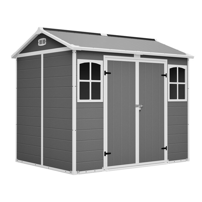 8 x 6 FT Plastic Utility Shed, Lockable Storage Shed for Garden Tools & Trash Bins, All-Weather Outdoor Organizer image number 0