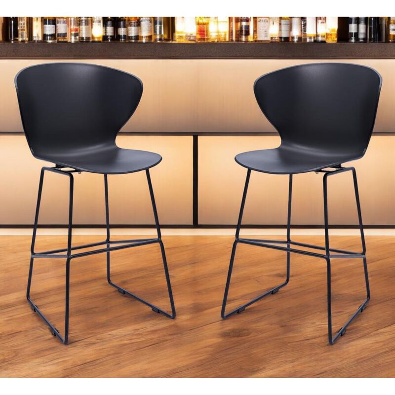 Hivvago Set of Two 30 Inch Black Heavy Duty Plastic and Metal Low Back Bar Height Bar Chairs