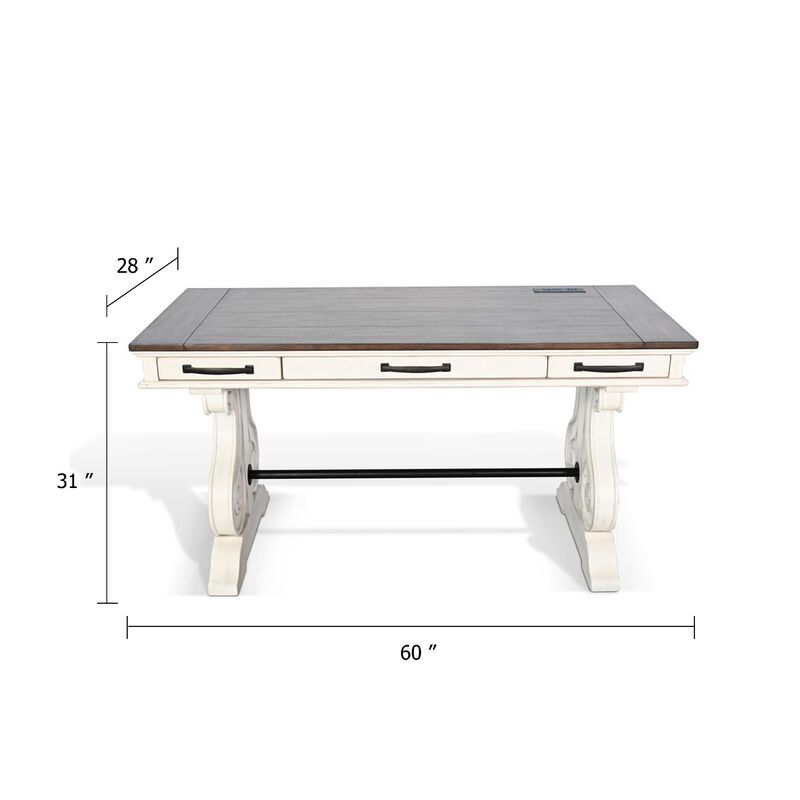Fenil Writing Desk with Power Strip and 3 Drawer, White Mindi Mahogany image number 4