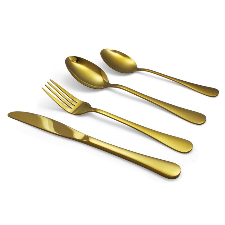 16-Piece  Reflective Gold Flatware Set, Stainless Steel, Service For 4