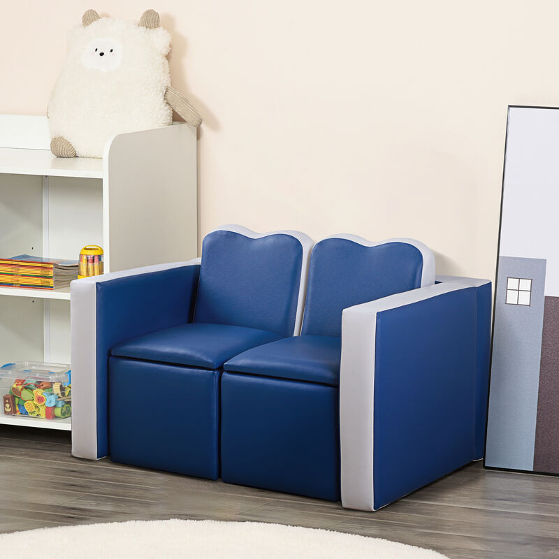 Kids Leather Sofa Armchair Multi-functional Table Chair Set Storage Blue