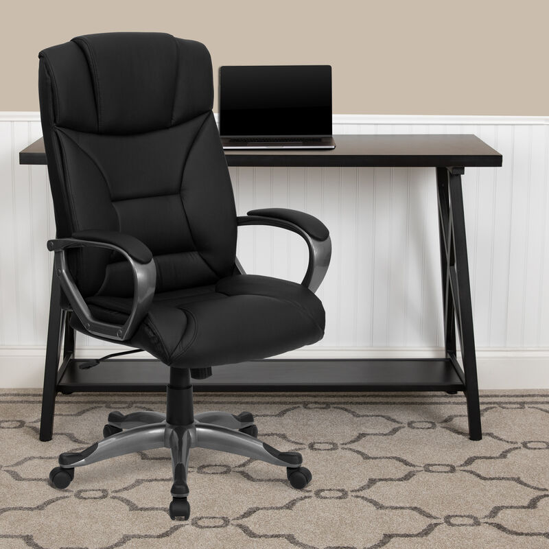 Hansel High Back Black LeatherSoft Executive Swivel Office Chair with Arms image number 1