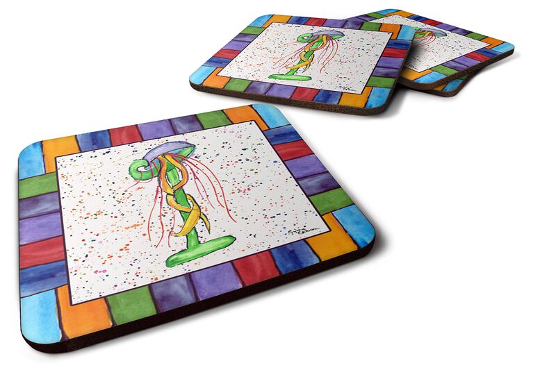 Caroline's Treasures 8432-IFC Beach and Seafood Foam Coasters (Set of 4), 3.5 H x 3.5 W, Multicolor