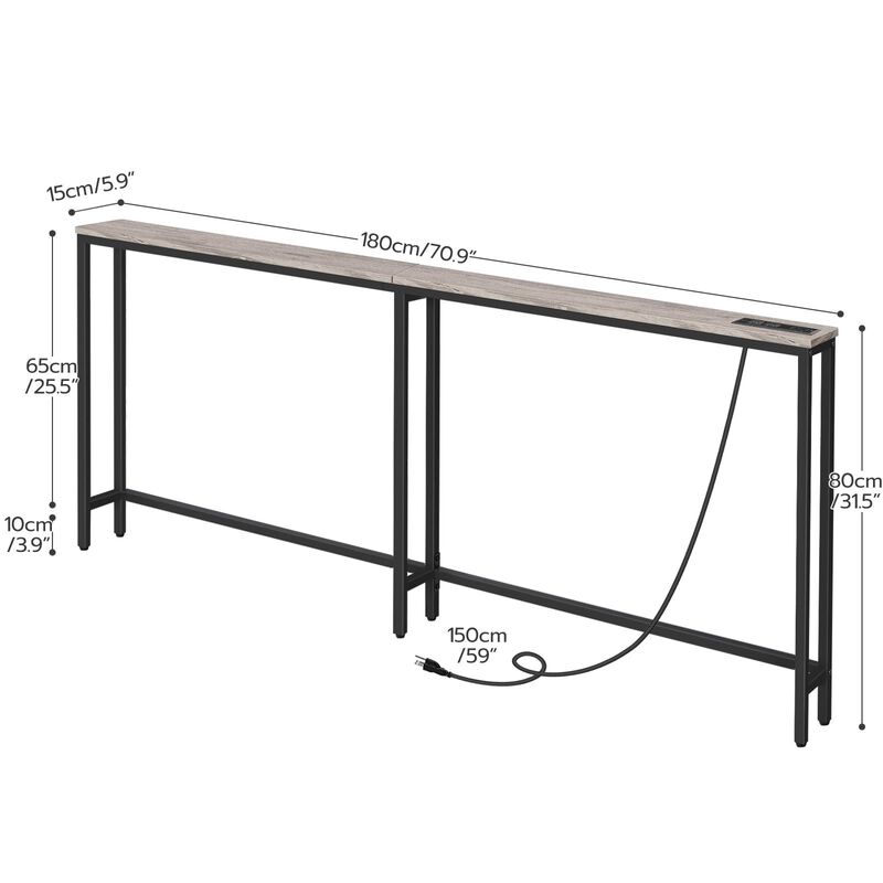 Slim Console Table with Charging Station, Narrow Sofa Table for Entryway- Greige image number 2