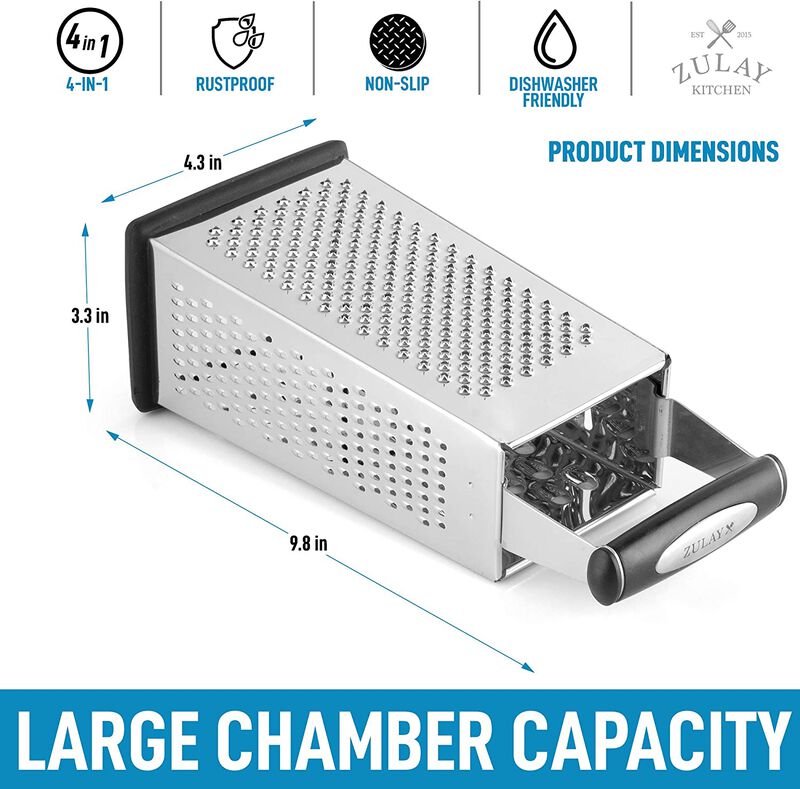 Stainless Steel Cheese Grater with Easy-Grip Handle and Non-Slip Base