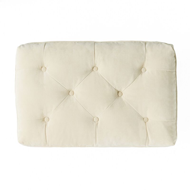 Ottoman, Pillow Top Cushion, 29x18 Rectangular Tufted Ivory Fabric - Benzara image number 3