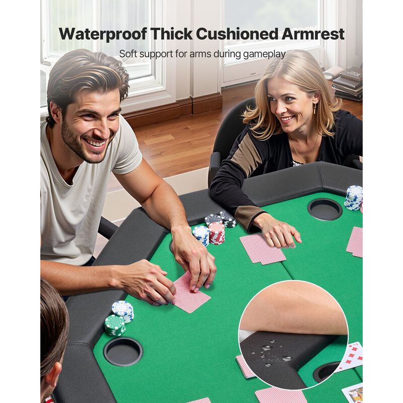 8 Player Folding Poker Table, Octagonal Casino Game Table with Padded Rails & Cup Holders image number 4