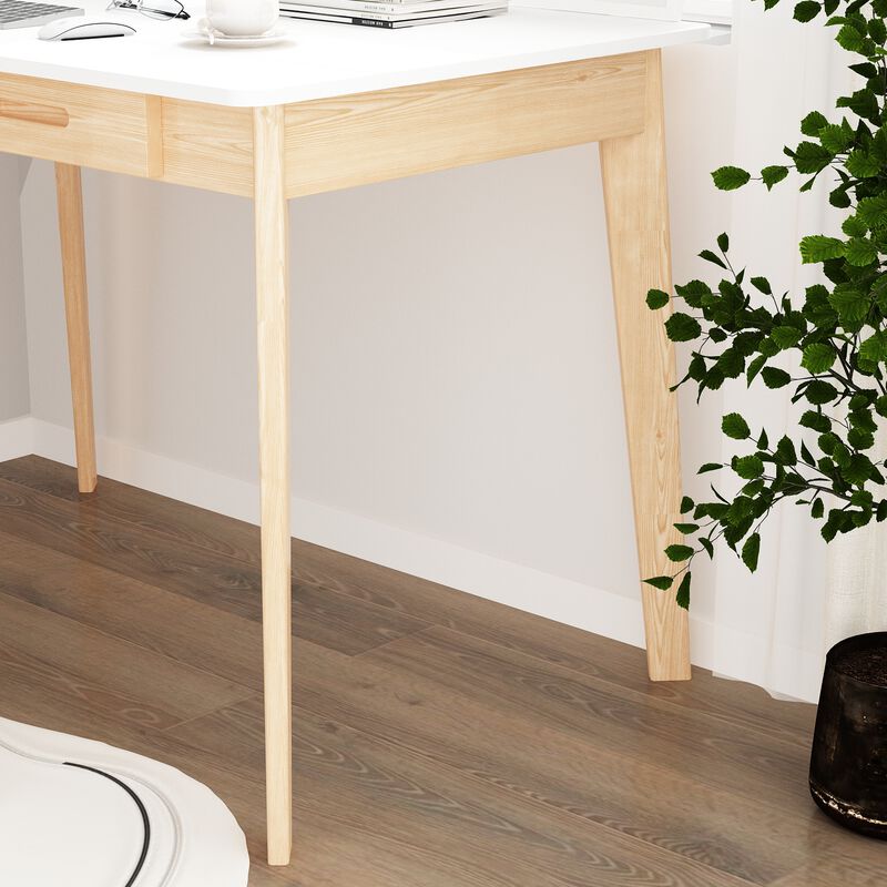 1-Piece White Wooden Makeup Vanity, Vanity Table, Dressing Desk with 2 Drawers, 39.4 in. W x 21.7 in. D x 29.5 in. H