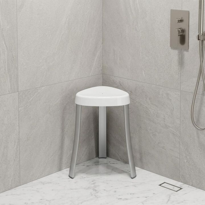 HomeRoots 18"  White Aluminum And Heavy Duty Plastic Corner Shower Bench