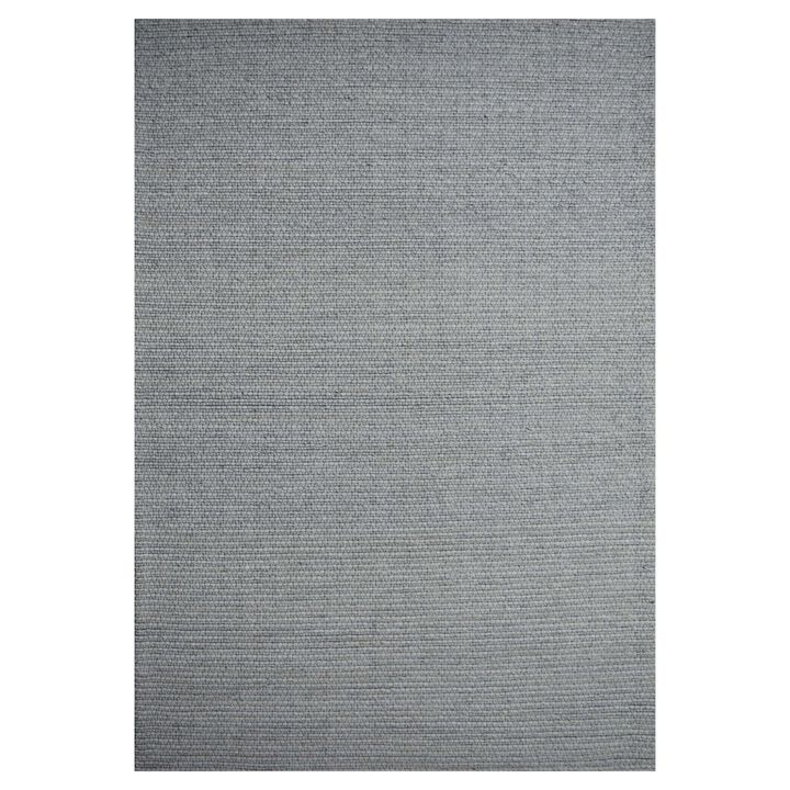 8' X 10' Silver Solid Hand Woven Rectangular Wool Area Throw Rug