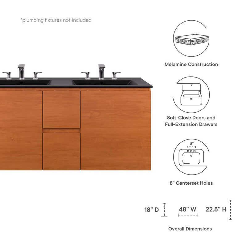 Scenic 48" Double Wall-Mount Bathroom Vanity image number 1