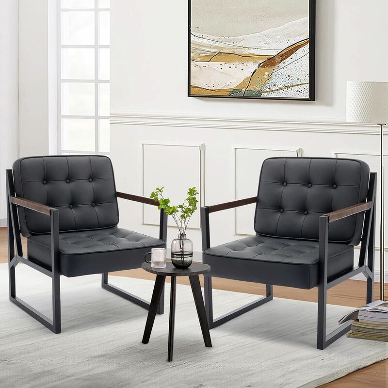 ShipItFurniture Mid-Century Black Faux Leather Accent Chair image number 5