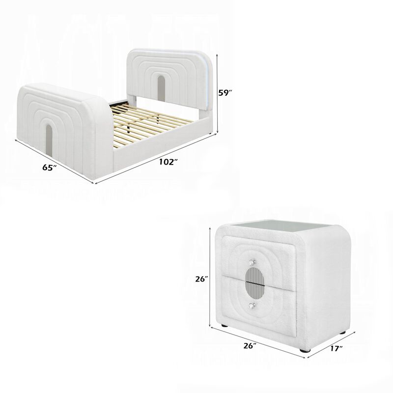 Queen Size Bedroom Set, White Finish, 2-Piece Set with Bed and Nightstand image number 7