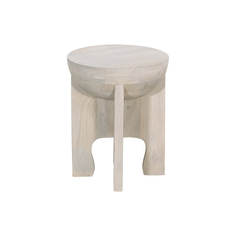 Tomas 20 Inch Side End Table, Mango Wood Drum Top, Classic Washed White