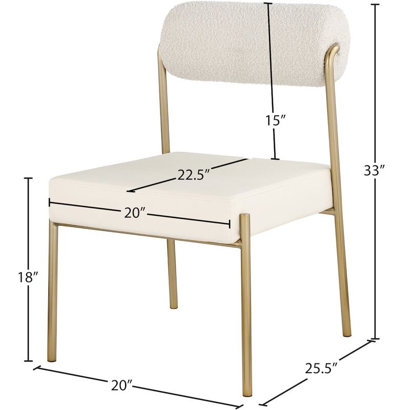 Meridian Furniture Carly Cream Vegan Leather Seat / Boucle Fabric Back Dining Chair, Set of 2