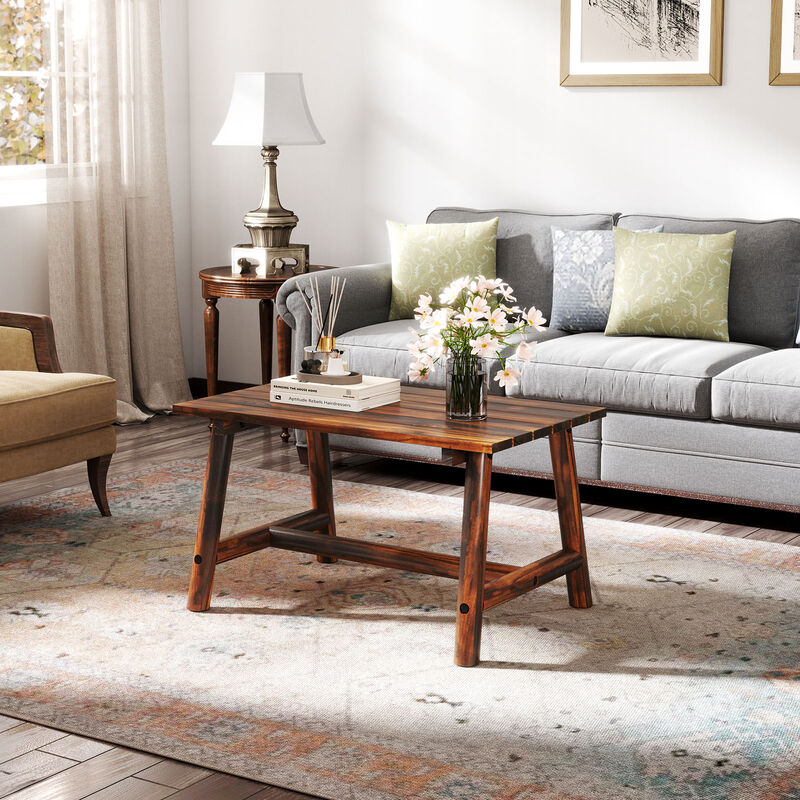 Solid Wood Outdoor Patio Table with Slatted Tabletop for Porch & Balcony