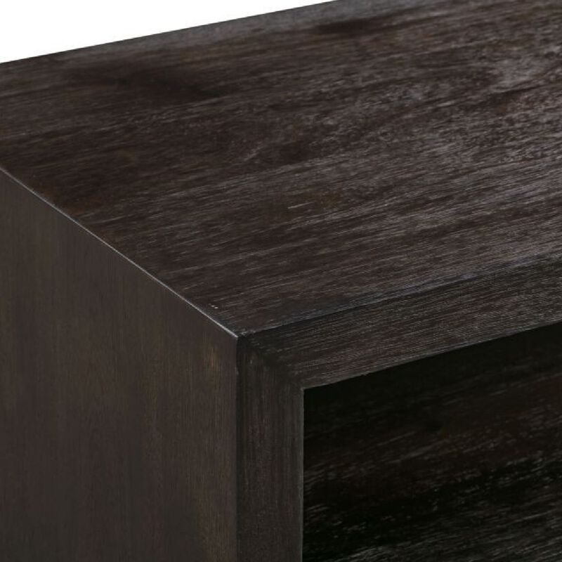 Jose 84 Inch Acacia Wood TV Entertainment Center Console, 4 Cabinets, Gray - Benzara