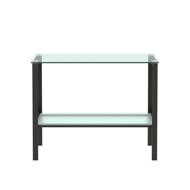 Console Table Double layer tempered glass rectangular porch table black leg double layer glass tea table image number 4