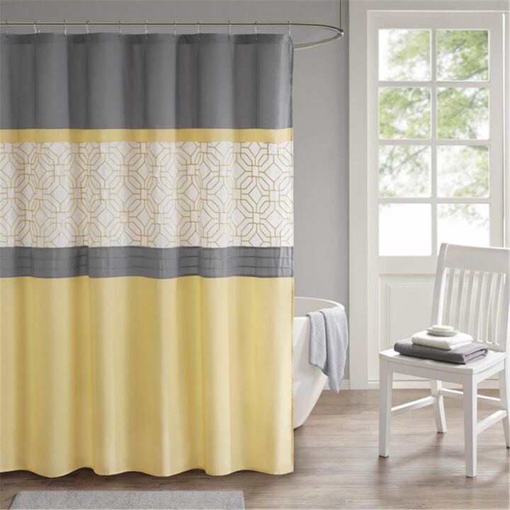 510 Design  72 x 72 in. Embroidered & Pieced Shower Curtain with Liner   & Gray