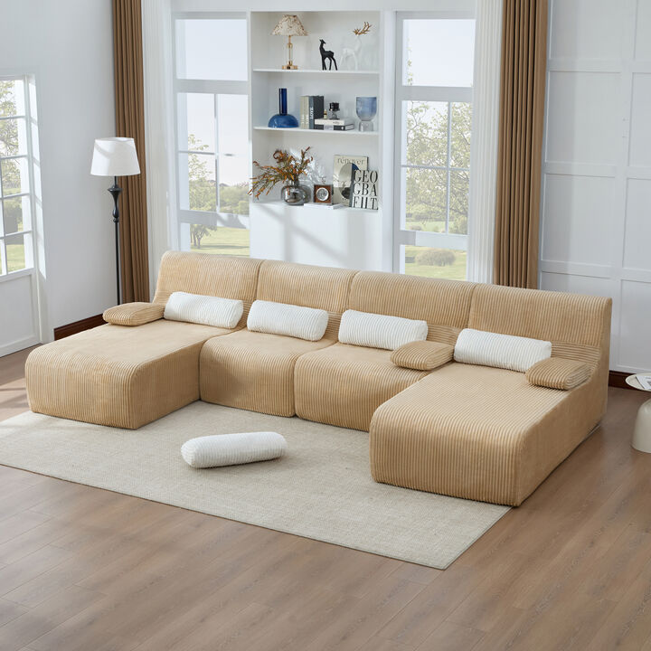 Merax Modular Corduroy Sofa with Arm Pillows, Vacuum-Compressed Packaging