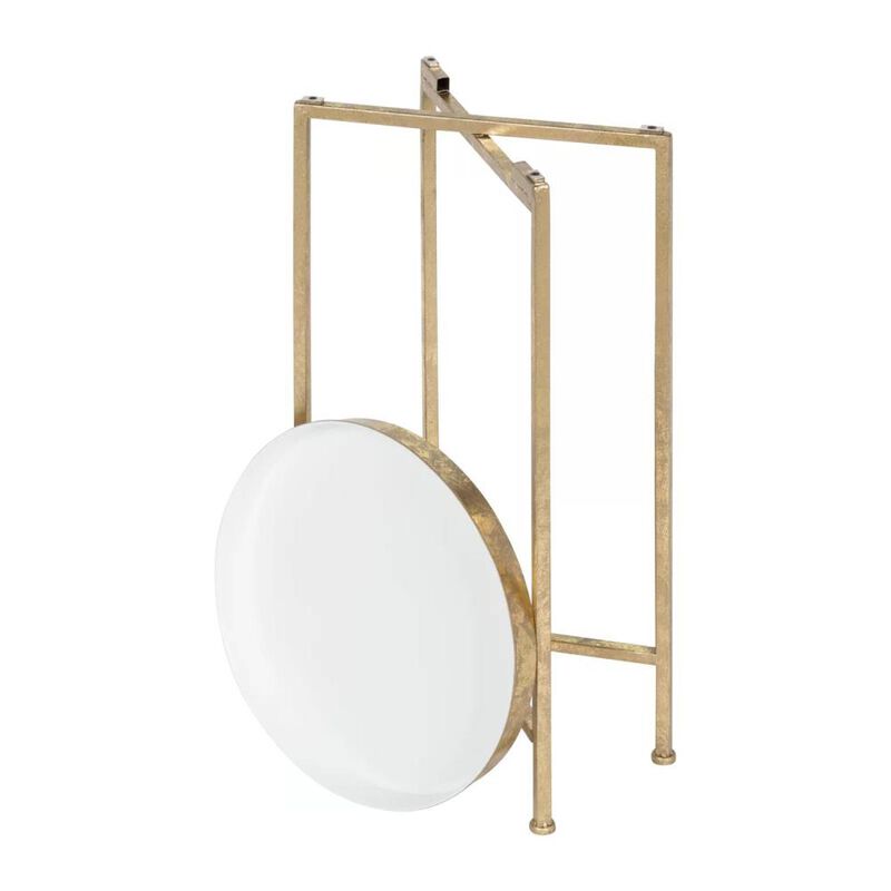 Hivvago Gold Finish Metal Round End Table Nightstand with Removable Teal Tray Top