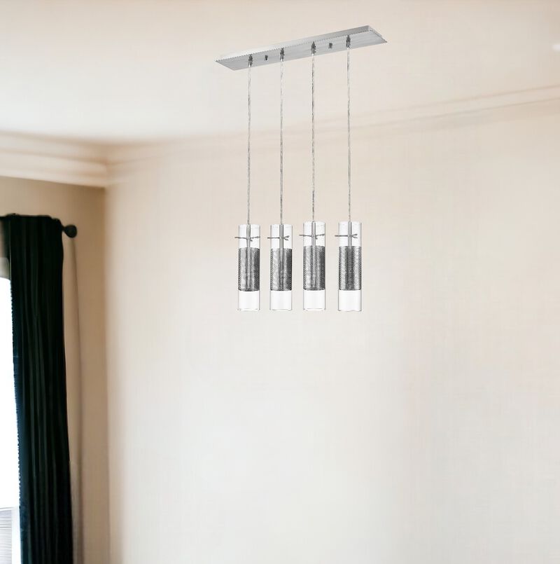 Hivvago Scope 4-Light Brushed Nickel Pendant Double Glass and Mesh Shades