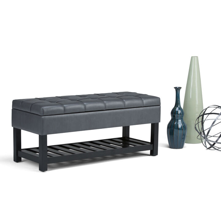 Saxon 44 inch Wide Transitional Rectangle Storage Ottoman Bench in Stone Grey Faux Leather