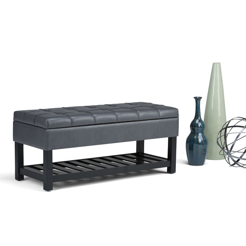 Saxon 44 inch Wide Transitional Rectangle Storage Ottoman Bench in Stone Grey Faux Leather image number 1
