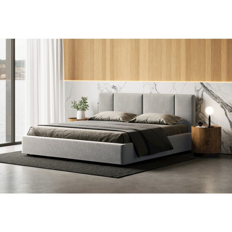 Omax Decor Venice Upholstered Platform King Bed in Gray Boucle Fabric image number 4