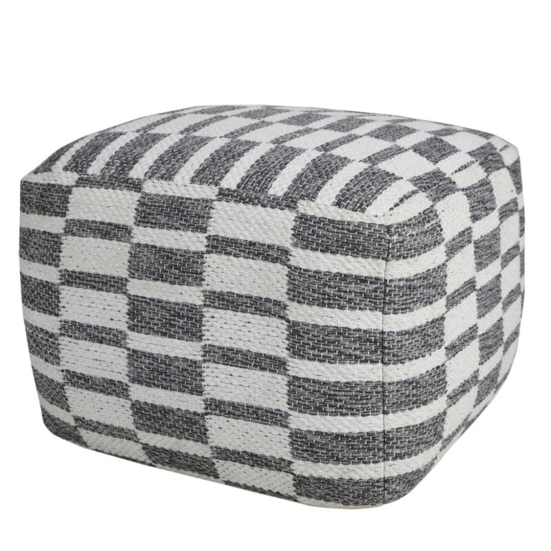 Hivvago 18 Inch Gray Cotton Geometric Pouf Ottoman
