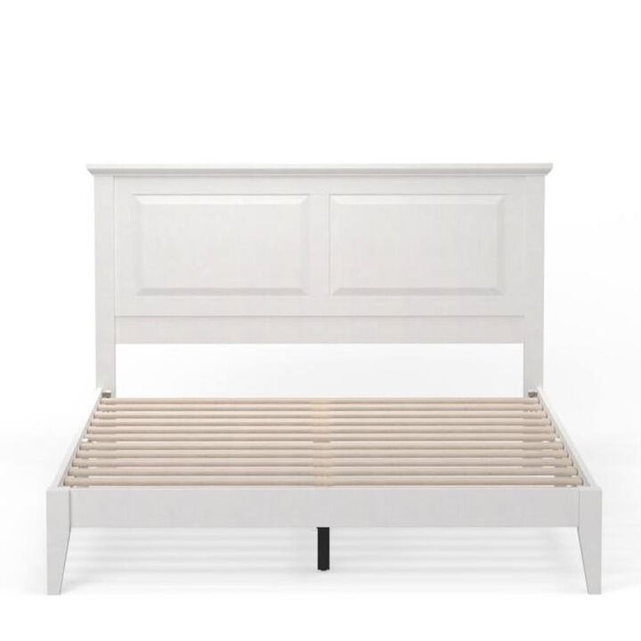 Hivvago Queen Traditional Solid Oak Wooden Platform Bed Frame with Headboard in White