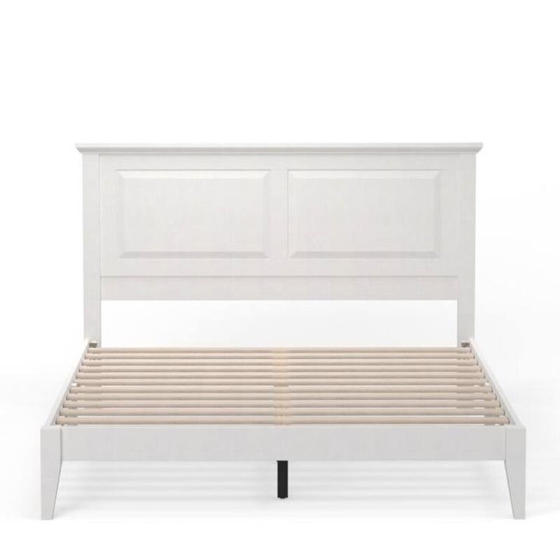 Hivvago Queen Traditional Solid Oak Wooden Platform Bed Frame with Headboard in White