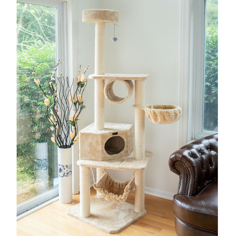 Armarkat 72 H Pet Real Wood Cat Tower, Tower Entertainment Furniture, Basket, Perch