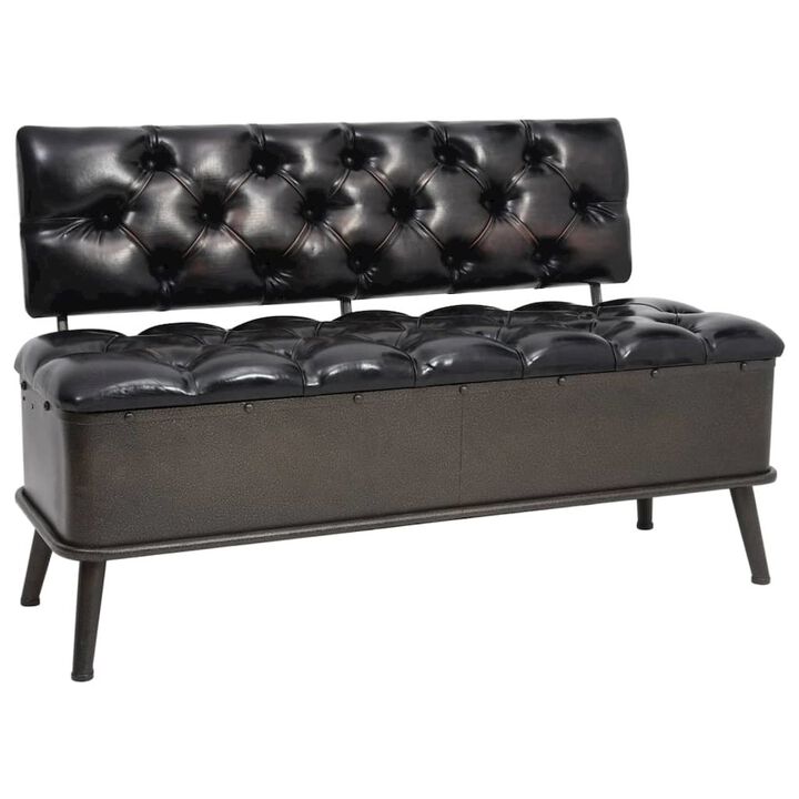 Storage Bench Black Faux Leather, Metal, Engineered Wood Medium