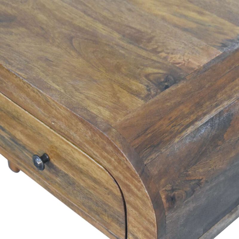 Artisan Furniture Solid Wood Curved Open Shelf Writing Desk , Brown image number 5
