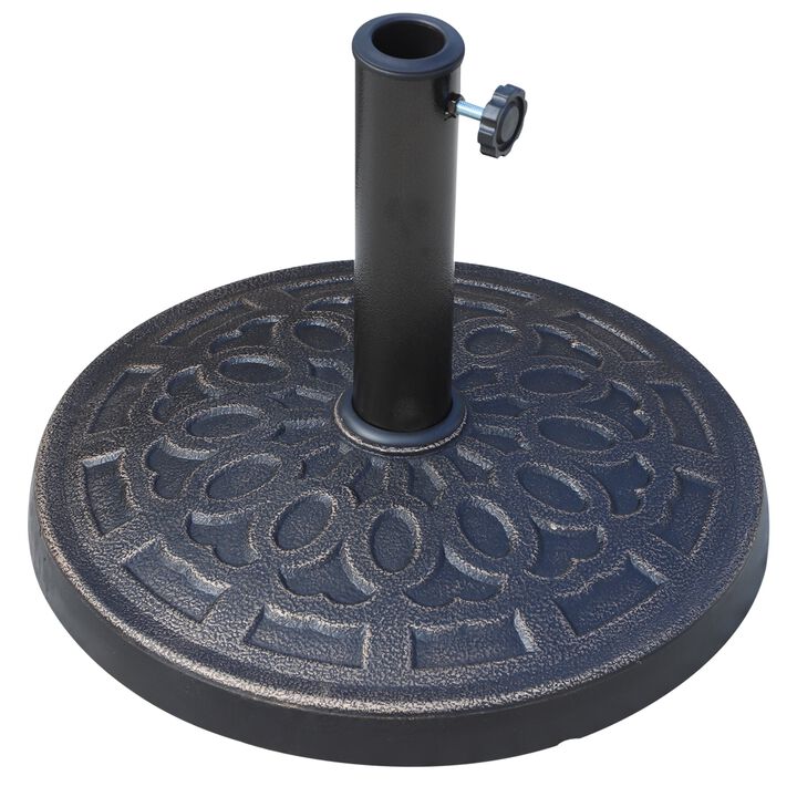 17" 26.4 lbs Round Resin Umbrella Base Stand Market Parasol Holder with Decorative Pattern & Easy Setup, for Î¦1.5", Î¦1.89" Pole, Bronze