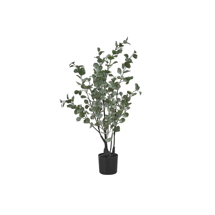 Monarch Specialties I 9562 - Artificial Plant, 35" Tall, Eucalyptus Tree, Indoor, Faux, Fake, Floor, Greenery, Potted, Decorative, Green Leaves, Black Pot