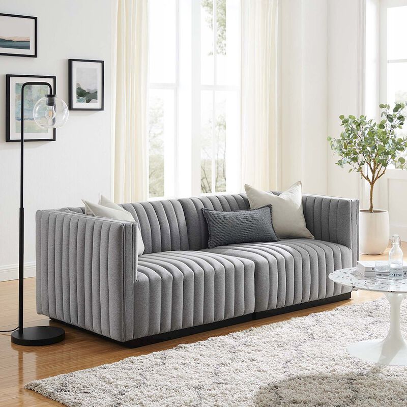 Modway Conjure Channel Tufted Fabric Upholstered Loveseat in Black Light Gray image number 9