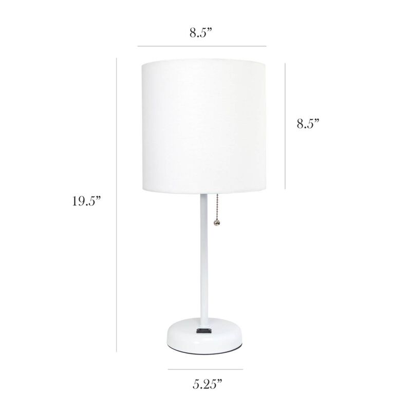 LimeLights White Stick Lamp with Charging Outlet and Fabric Shade - 2 Pack Set image number 6