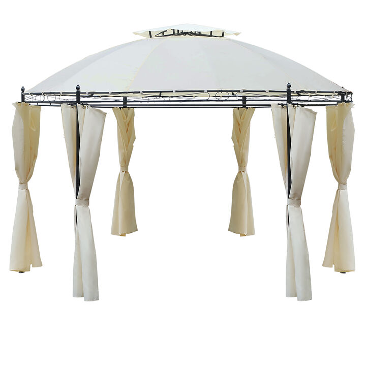 Outsunny 11.5' Patio Gazebo, Outdoor Gazebo Canopy Shelter with Curtains, Romantic Round Double Roof, Solid Steel Frame for Garden, Lawn, Backyard and Deck, Cream White