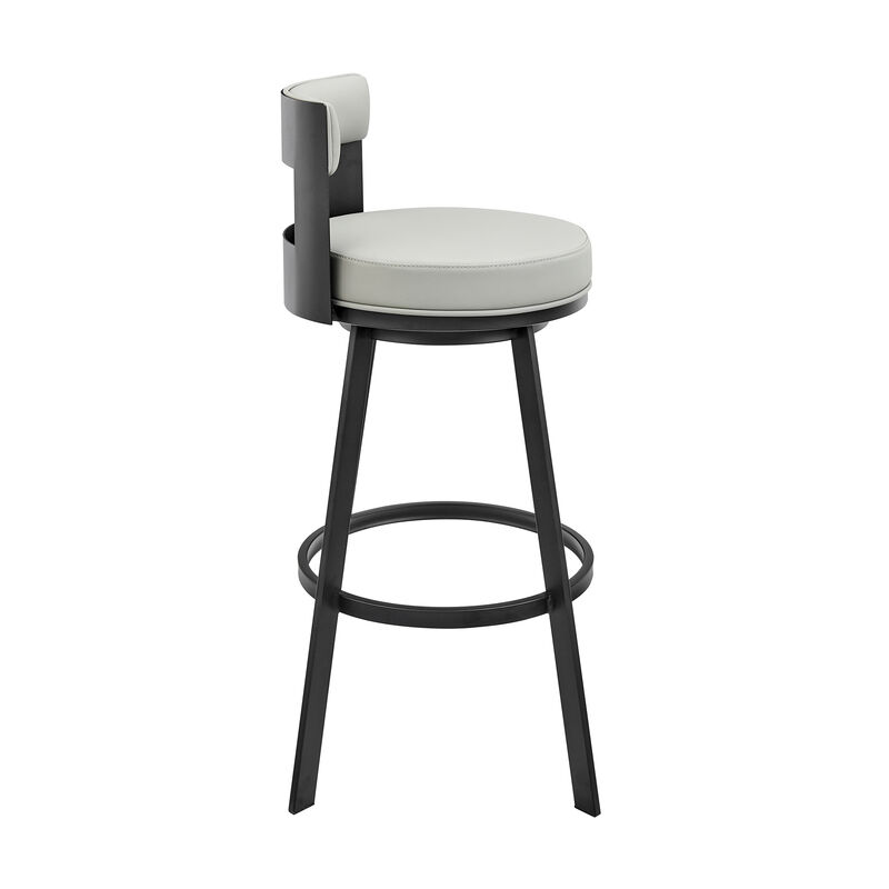 Lynof Swivel Stool in Silver Metal with Grey Faux Leather