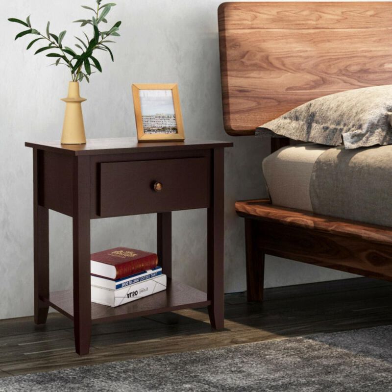Hivvago Nightstand with Drawer and Storage Shelf for Bedroom Living Room