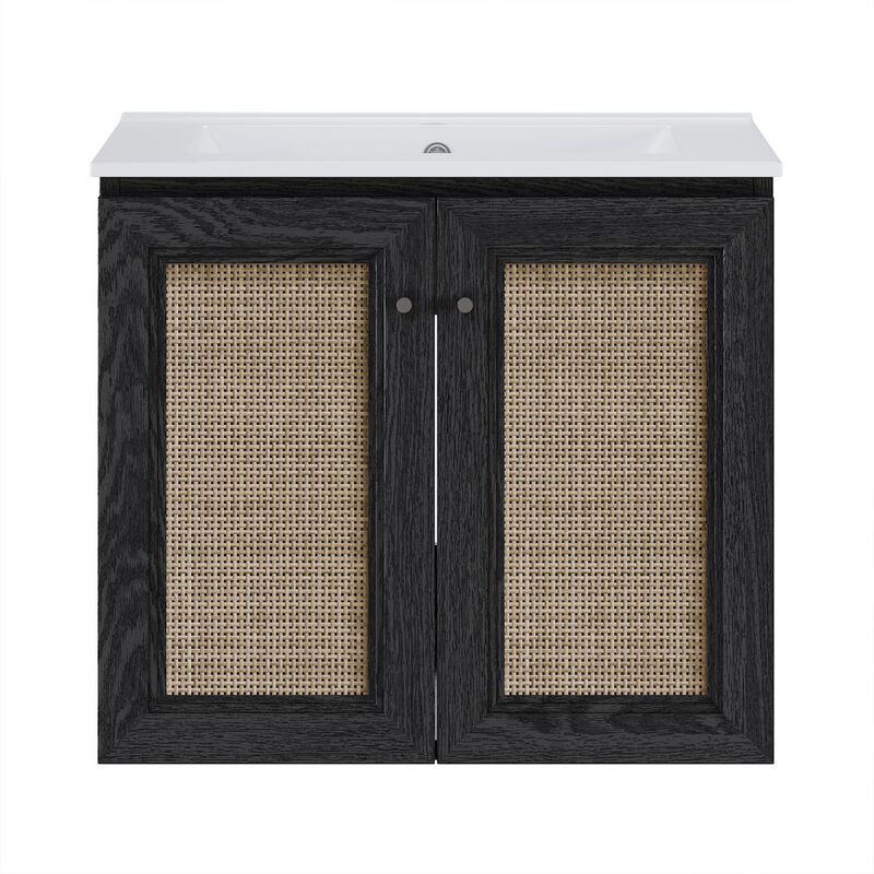 24" Wall-Mounted Bathroom Vanity in Black Oak with Single Faucet Hole Vanity Top image number 0