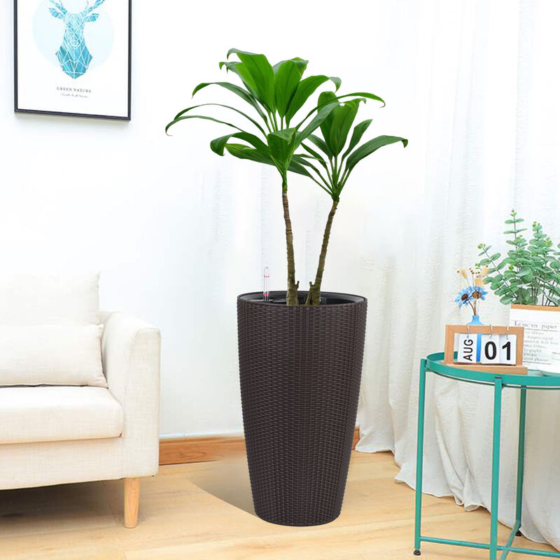 WOW PIONEER Set of 2 Tall Indoor Outdoor Planters with Automatic Watering System, Water Level Monitor, Inner Bucket for Garden, Patio, Porch, Backyard image number 8