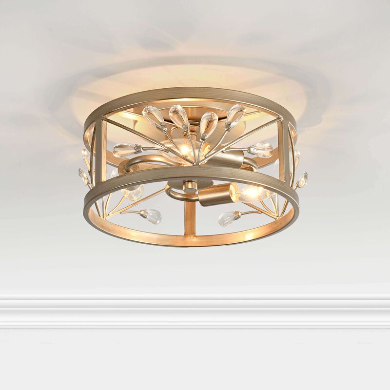 Gisela 3-Light Brushed Champagne Silver Metal Cage Drum Flush Mount image number 7